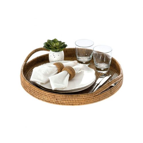 Alternative view of Oval Rattan Tray With Handle UT067